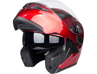 Opklaphelm Motorfiets Rood Maat M | Dubbel Vizier & Zonnescherm | DOT/ECE Keurmerk | -34%