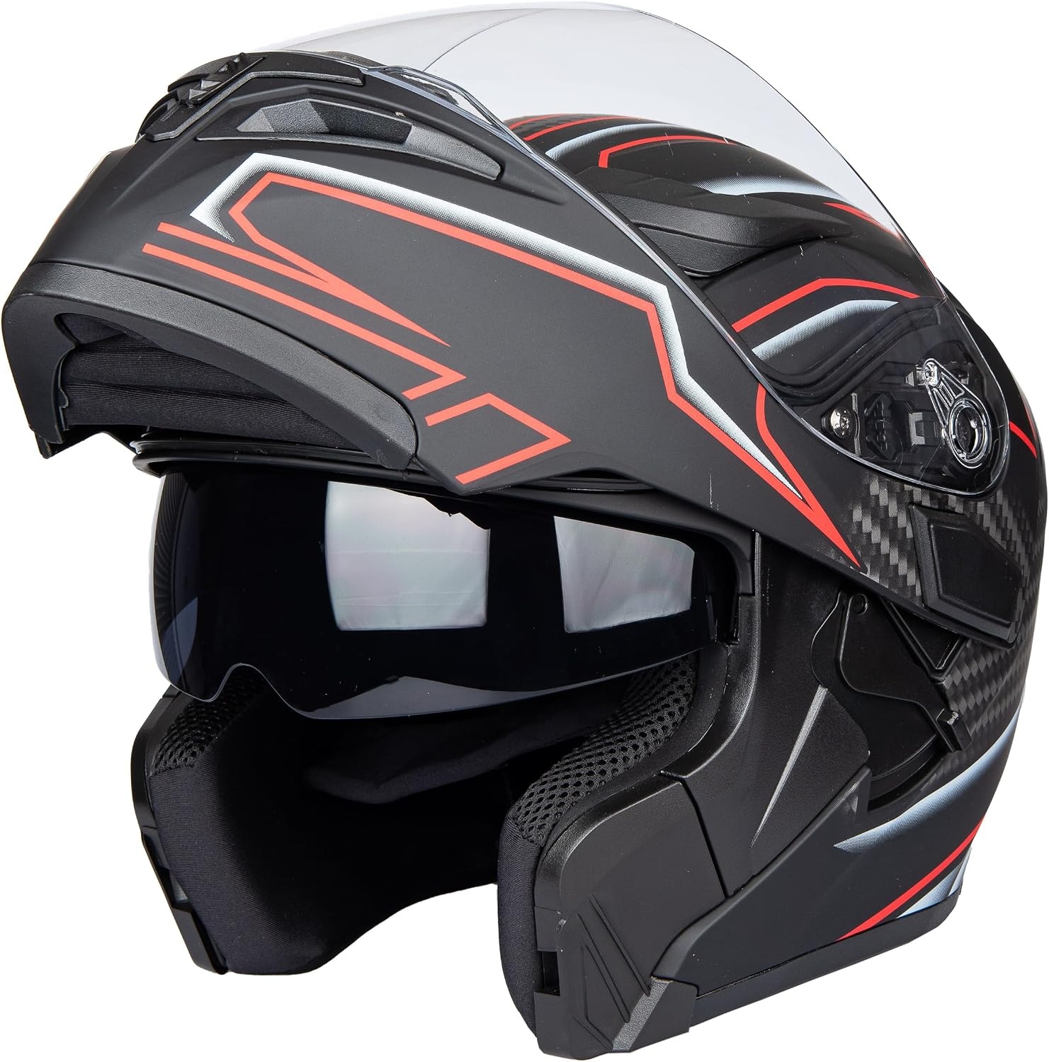 Opklaphelm Motorfiets Rood Maat M | Dubbel Vizier & Zonnescherm | DOT/ECE Keurmerk | -34%