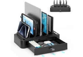 Verticale Laptopstandaard met Lade & 6 Sleuven | Zwart | 50% Korting