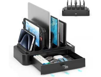 Verticale Laptopstandaard met Lade & 6 Sleuven - Zwart (-33%)