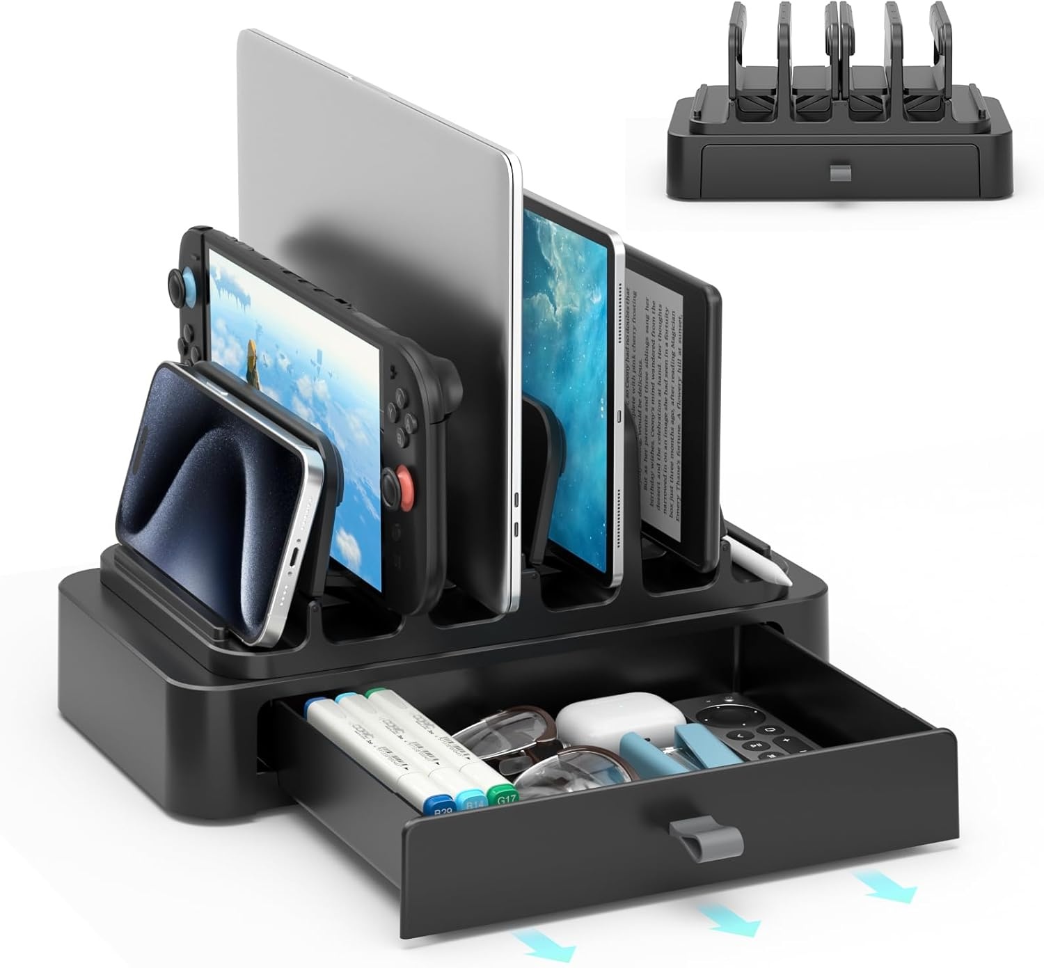 Verticale Laptopstandaard met Lade & 6 Sleuven - Zwart (-33%)