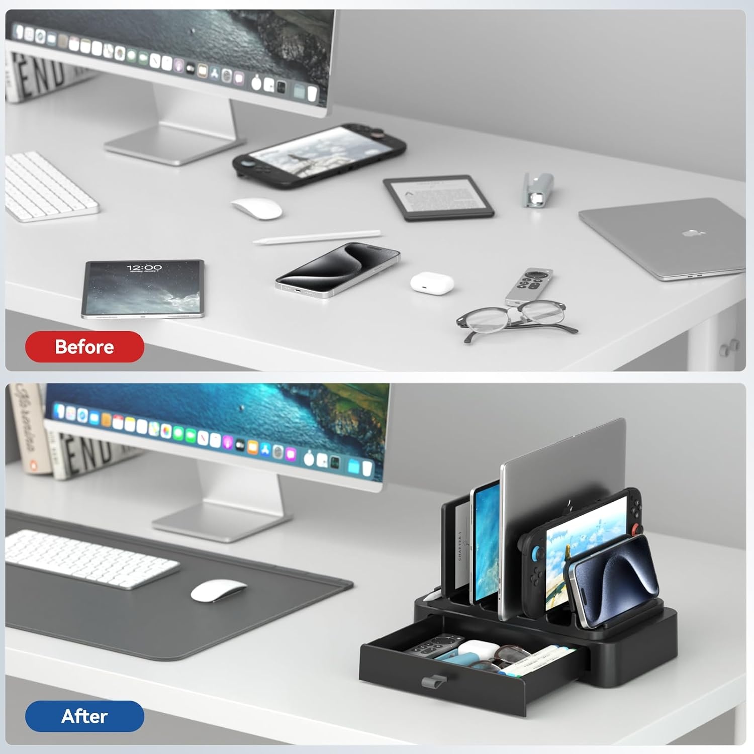 Verticale Laptopstandaard met Lade & 6 Sleuven - Zwart (-33%)