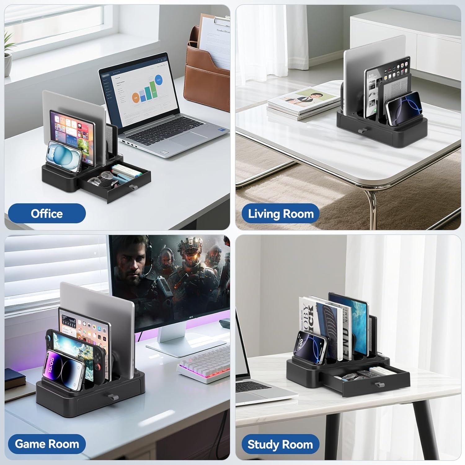 Verticale Laptopstandaard met Lade & 6 Sleuven - Zwart (-33%)
