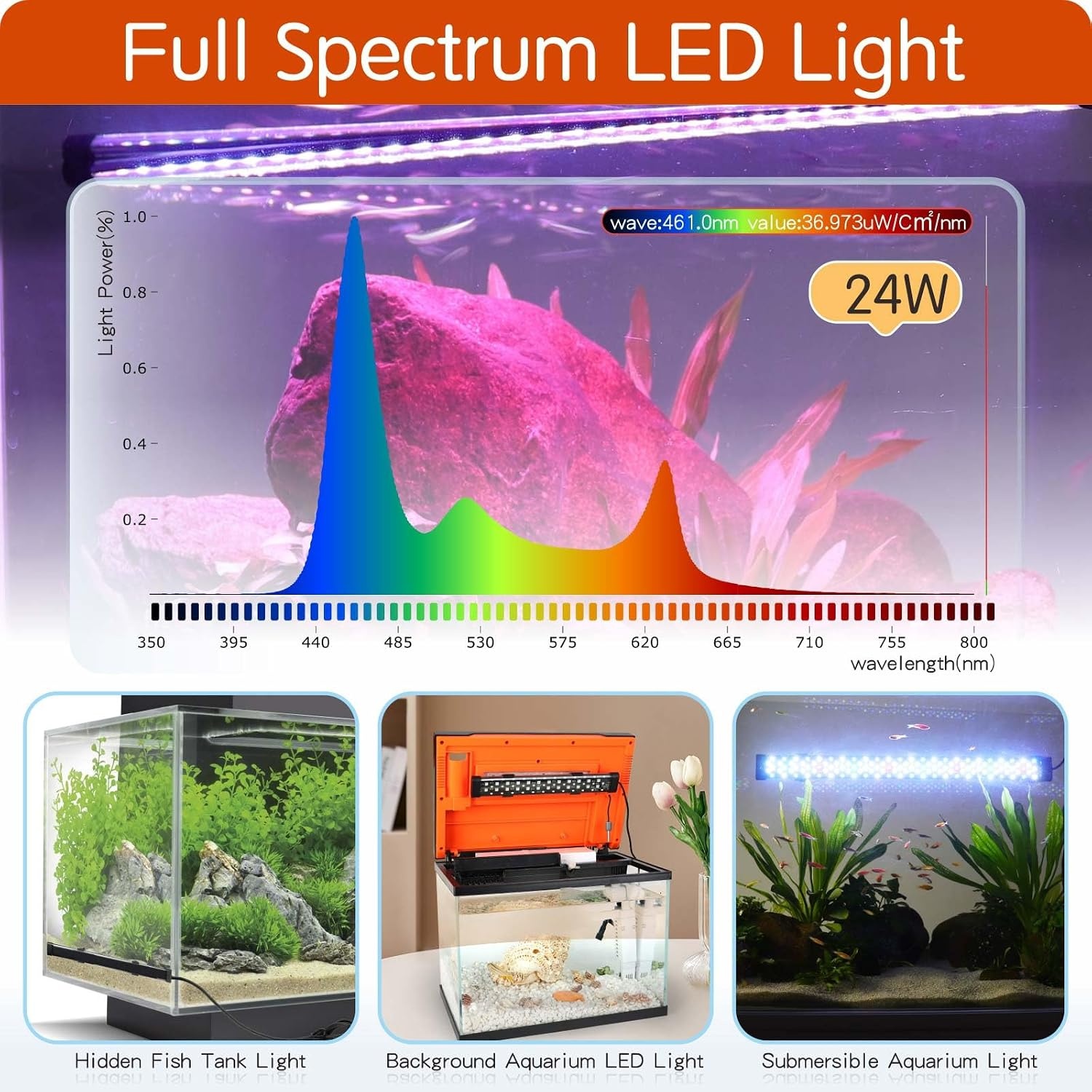 Aquarium LED Verlichting 24W | 71-137cm | 9 Kleuren | 34% Korting