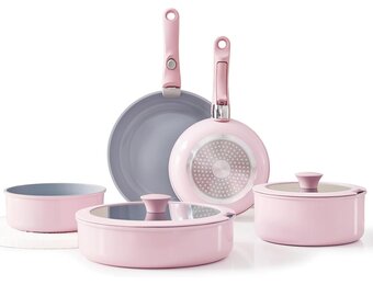 9-delige Keramische Pannenset - Roze | 34% Korting