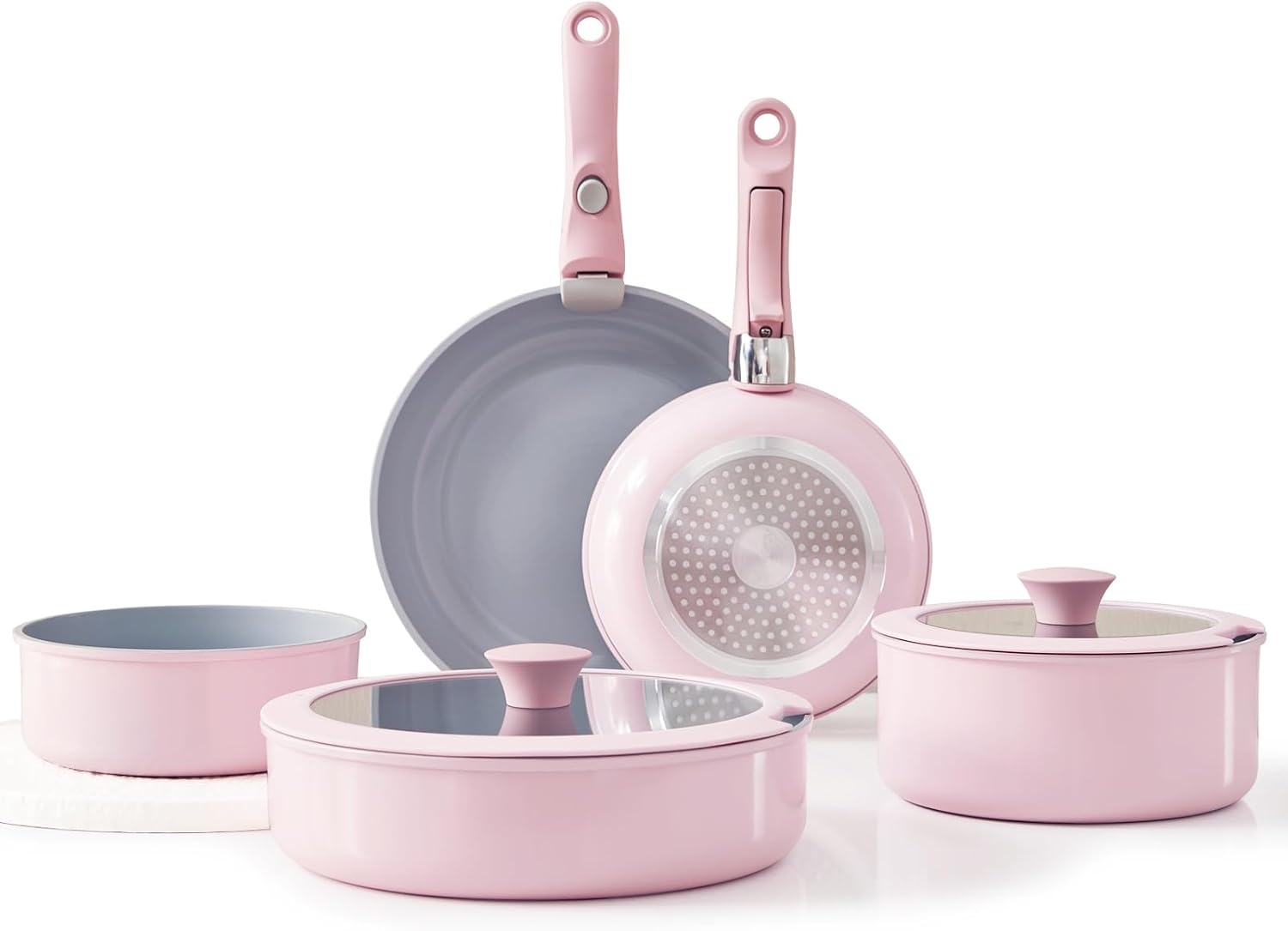 9-delige Keramische Pannenset - Roze | 34% Korting