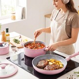 9-delige Keramische Pannenset - Roze | 34% Korting
