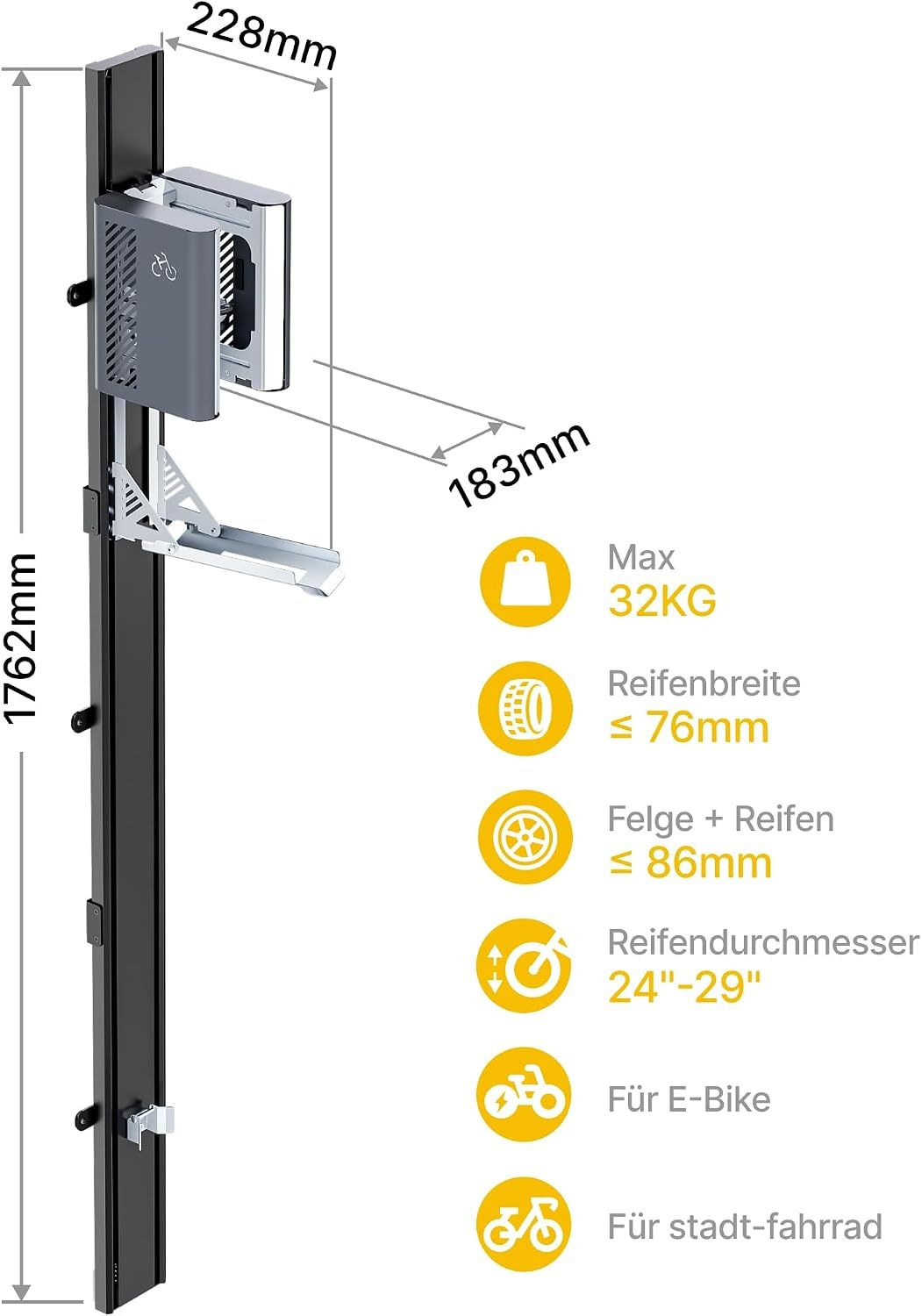 Automatische Fietslift Wandhouder Grijze Muurbeugel (max 32kg) - 35% Korting
