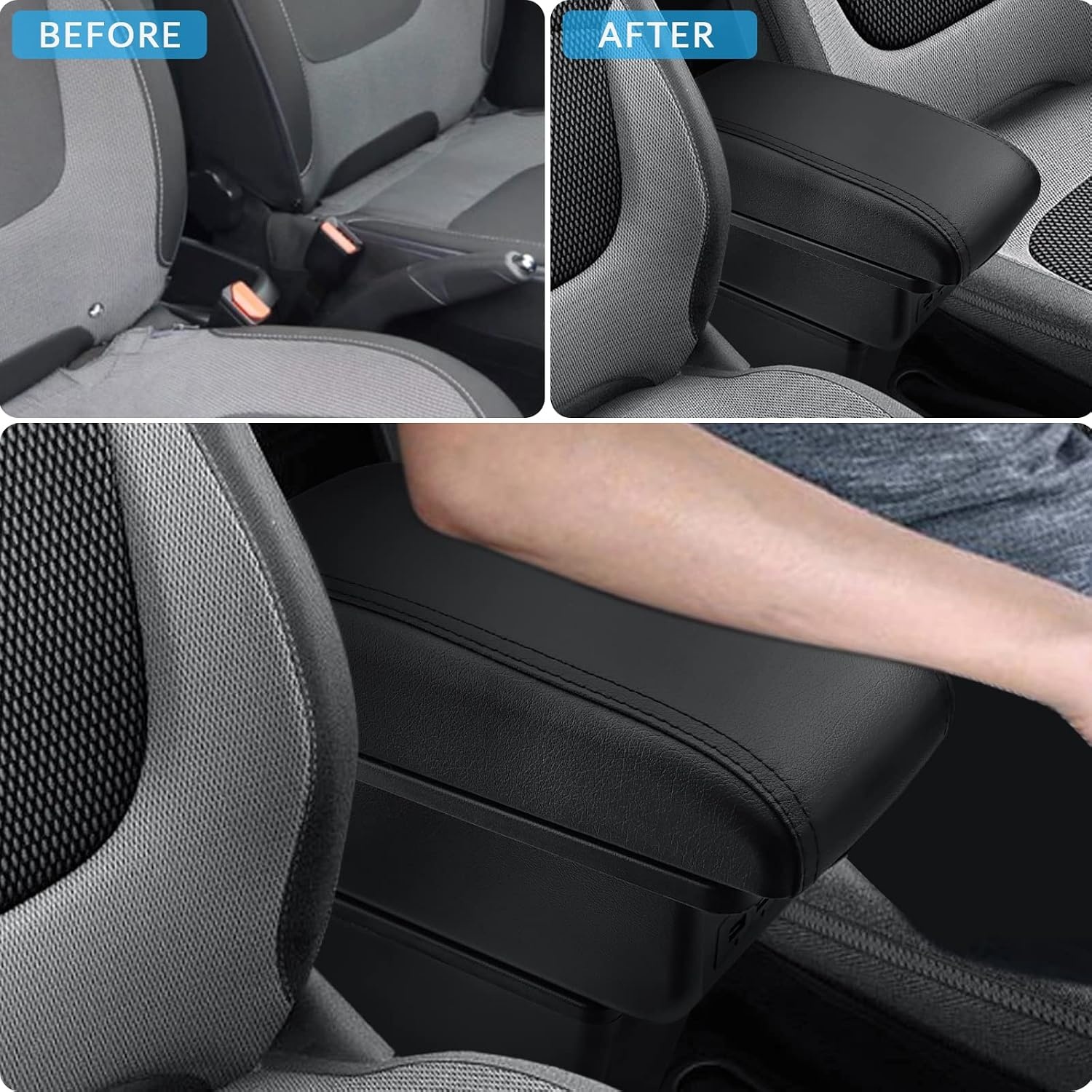 Armsteun Middenconsole Clio 4/Captur met USB - Kunstleer (Zwarte Lijn)