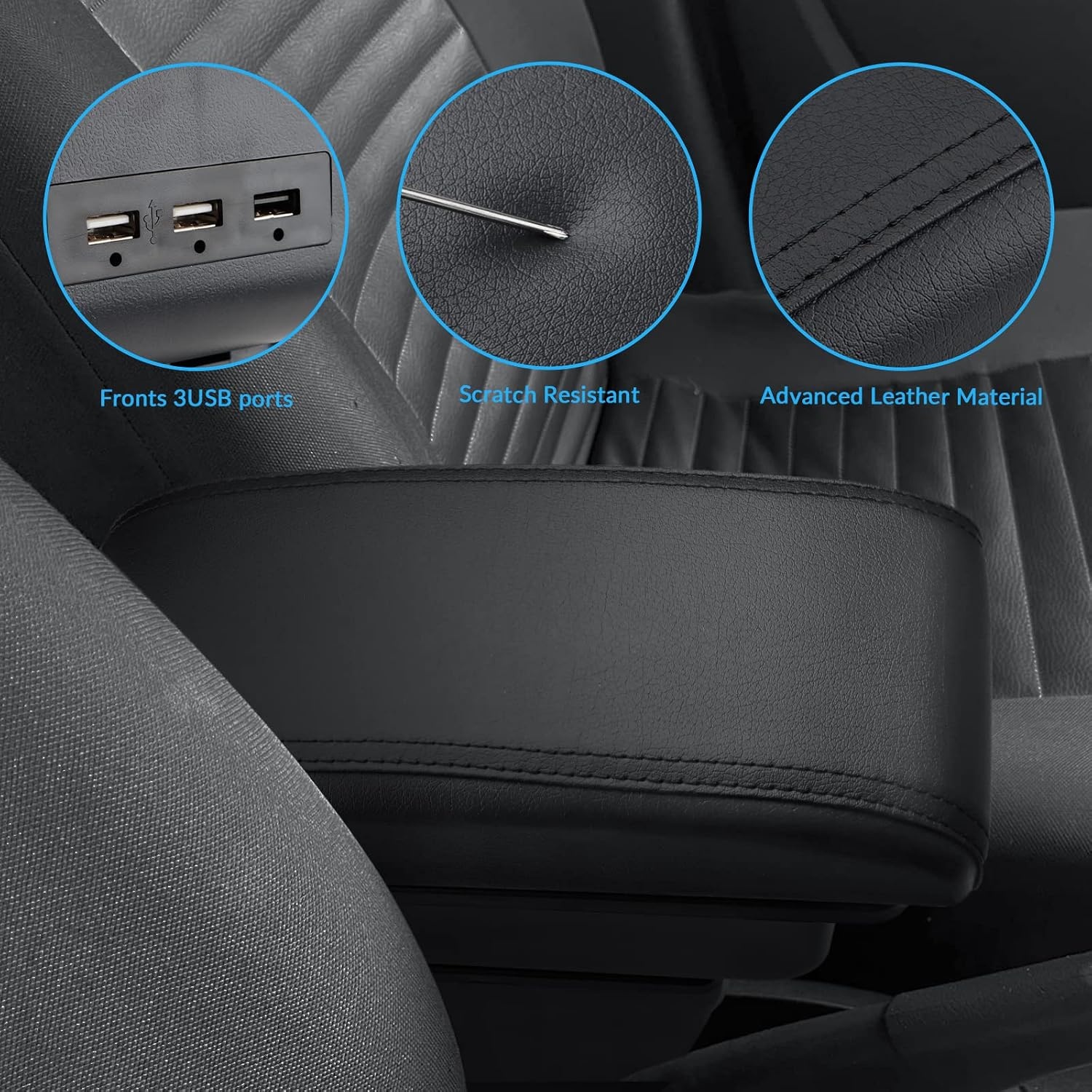 Armsteun Middenconsole Clio 4/Captur met USB - Kunstleer (Zwarte Lijn)