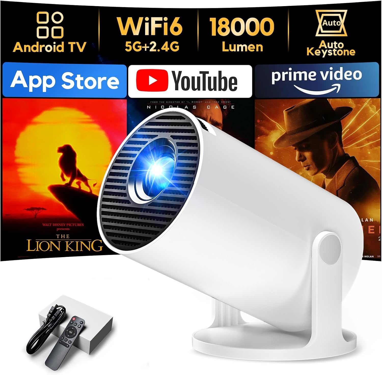 AKIYO O2 Mini Beamer met Android 11, WiFi 6 & 1080P - 34% Korting