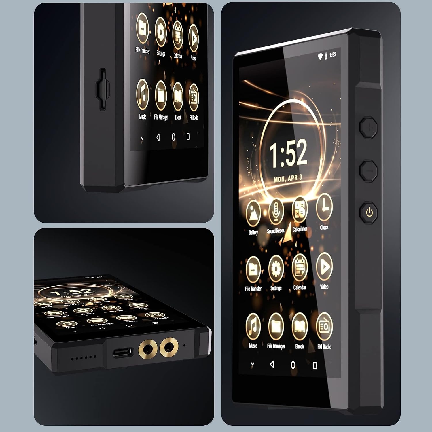 3 + 96 GB MP3-Speler met Bluetooth, Ondersteunt APK Gedownload, 5000 mAh Batterij Vooraf Geïnstalleerd Spotify, Audible en 5,0 inch 720,1280 IPS, MTK8 Core, CNC Aluminium Behuizing tot 1TB