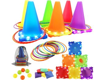 VATOS Lichtgevende werpspellen Buitenspellen Tuinspellen voor kinderen van 3, 4, 5 en 6 jaar, Bal & Ring & Zitzak werpspelset, Werpspel Tuinspeelgoed Spellen voor buiten Buitenspellen Speelgoed voor k