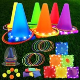 VATOS Lichtgevende werpspellen Buitenspellen Tuinspellen voor kinderen van 3, 4, 5 en 6 jaar, Bal & Ring & Zitzak werpspelset, Werpspel Tuinspeelgoed Spellen voor buiten Buitenspellen Speelgoed voor k
