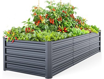 Ohuhu Verhoogd bloembed, metaal, 240 x 90 x 45 cm, verhoogde plantenbak voor tuin, van robuust plaatstaal met stevig design, bescherming tegen roest en lange houdbaarheid, ideaal voor groenten,