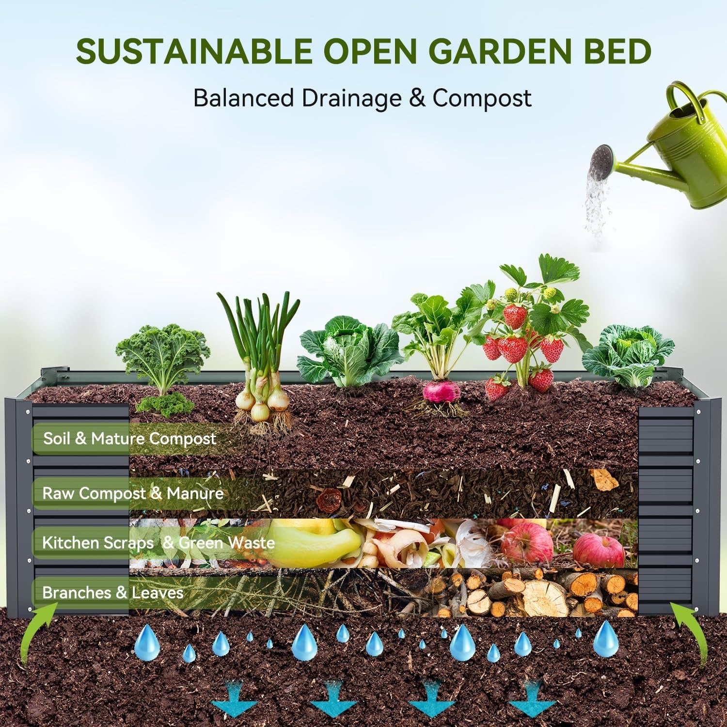 Ohuhu Verhoogd bloembed, metaal, 240 x 90 x 45 cm, verhoogde plantenbak voor tuin, van robuust plaatstaal met stevig design, bescherming tegen roest en lange houdbaarheid, ideaal voor groenten,