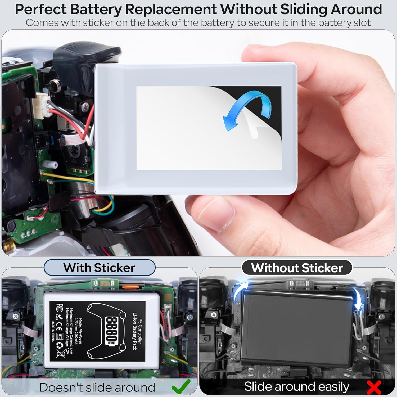 PS5 Controller Battery Pack, 2 Pieces 8880mWh Li-ion Battery with High Capacity for Sony PS5 Controller CFI-ZCT1W, 53% More Endurance (Capacity), Safe Battery Replacement