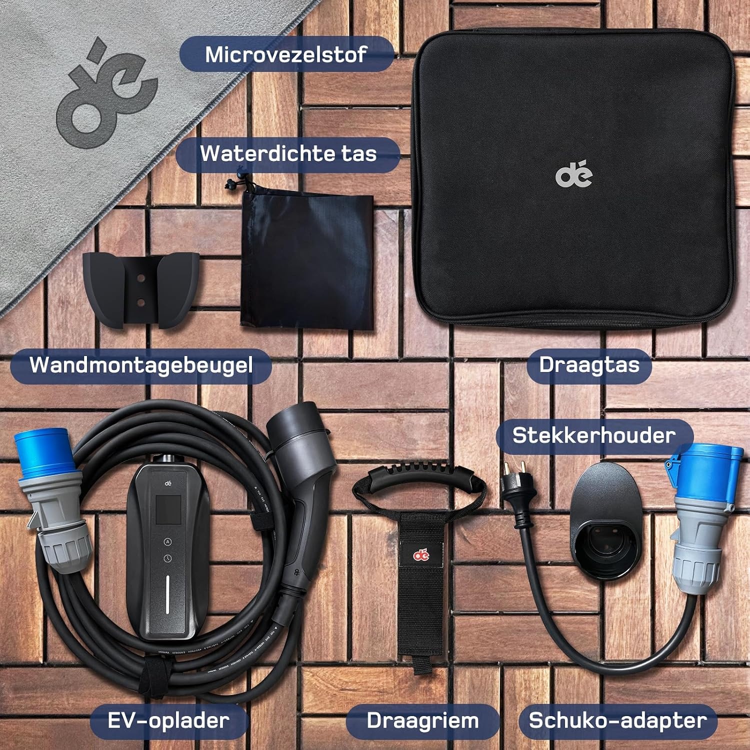 dé EV Oplader Type 2 7,4kW CEE [1-Fase| 10m| 6-32A] met Schuko-adapter, EV Lader CEE 7,4kW, met Digitale LCD-Bediening Compatibel met Model Y/3, 500e, e-208 en andere EV/PHEV - Maat 10m