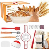 Daity Zuurdesemstarterkit, 11-delige broodbakapparatuur, 28 cm opvouwbare ovale broodbakmand, handgebakken broodbakset voor beginners (Ovale siliconen garkorf)