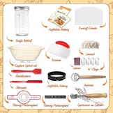 Daity Zuurdesemstarterkit, 11-delige broodbakapparatuur, 28 cm opvouwbare ovale broodbakmand, handgebakken broodbakset voor beginners (Ovale siliconen garkorf)