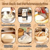 Daity Zuurdesemstarterkit, 11-delige broodbakapparatuur, 28 cm opvouwbare ovale broodbakmand, handgebakken broodbakset voor beginners (Ovale siliconen garkorf)