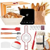 Daity Zuurdesemstarterkit, 11-delige broodbakapparatuur, 28 cm opvouwbare ovale broodbakmand, handgebakken broodbakset voor beginners (Ovale siliconen garkorf)