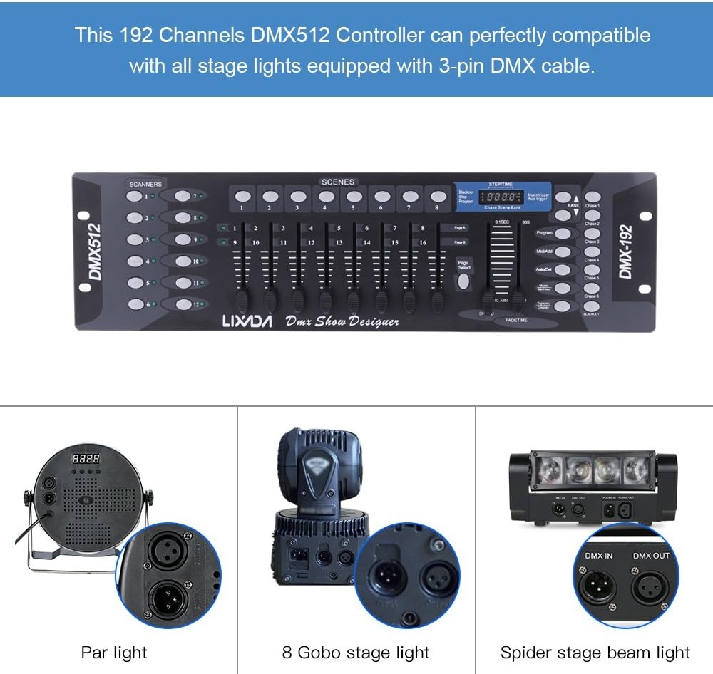 DMX Controller, DMX 512 console, 192 kanalen, uitrusting voor DJ Disco Light Party Scene, Verlichting voor slaapkamer, woonkamer, zaal