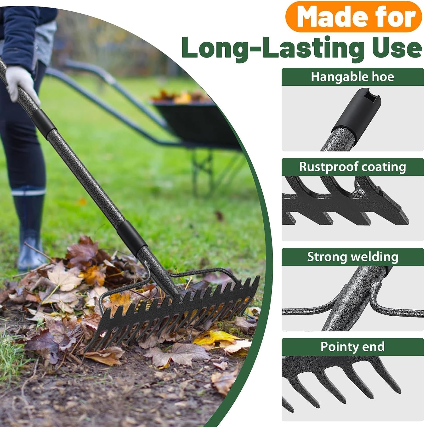 Tuinhark Bladhark 190cm Metaal 17 Tanden Grijs 58% Korting