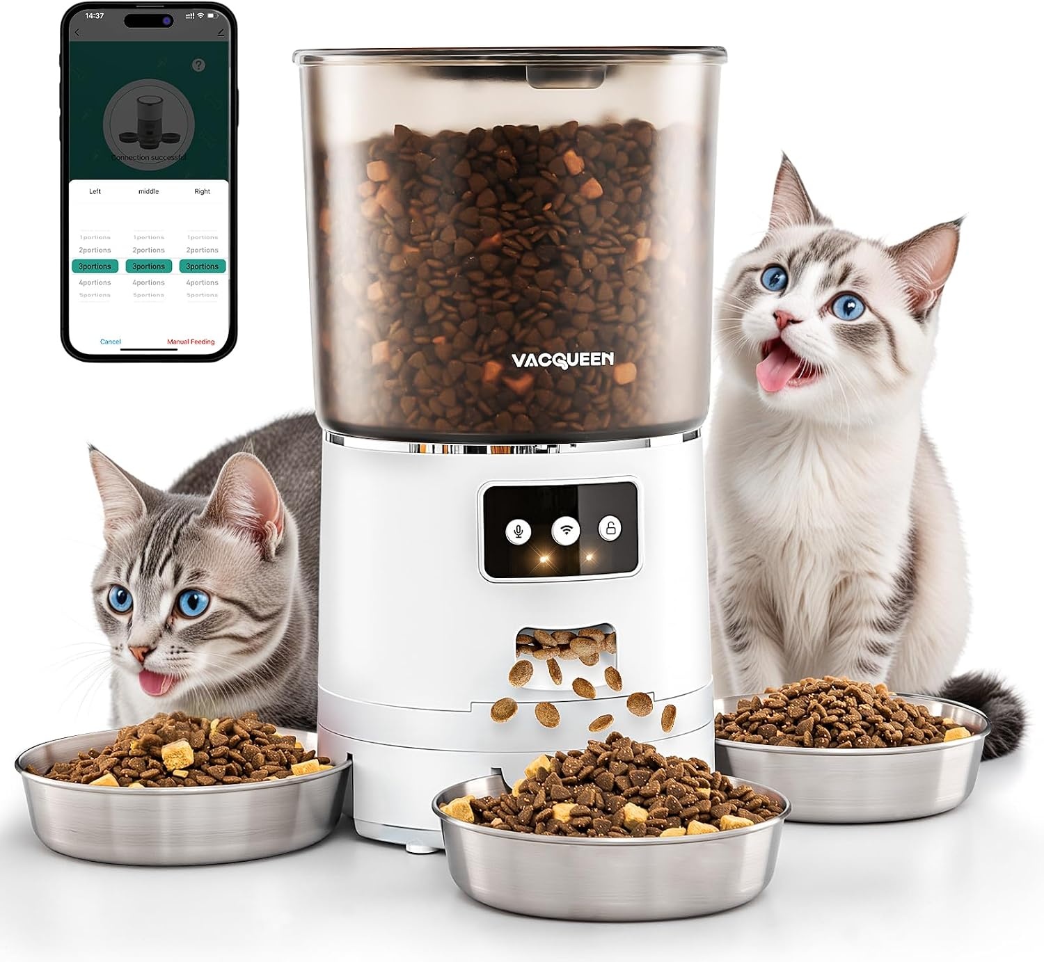Kattenvoerautomaat 6L - 3 Bakken | Instelbaar | Wit | 34% Korting
