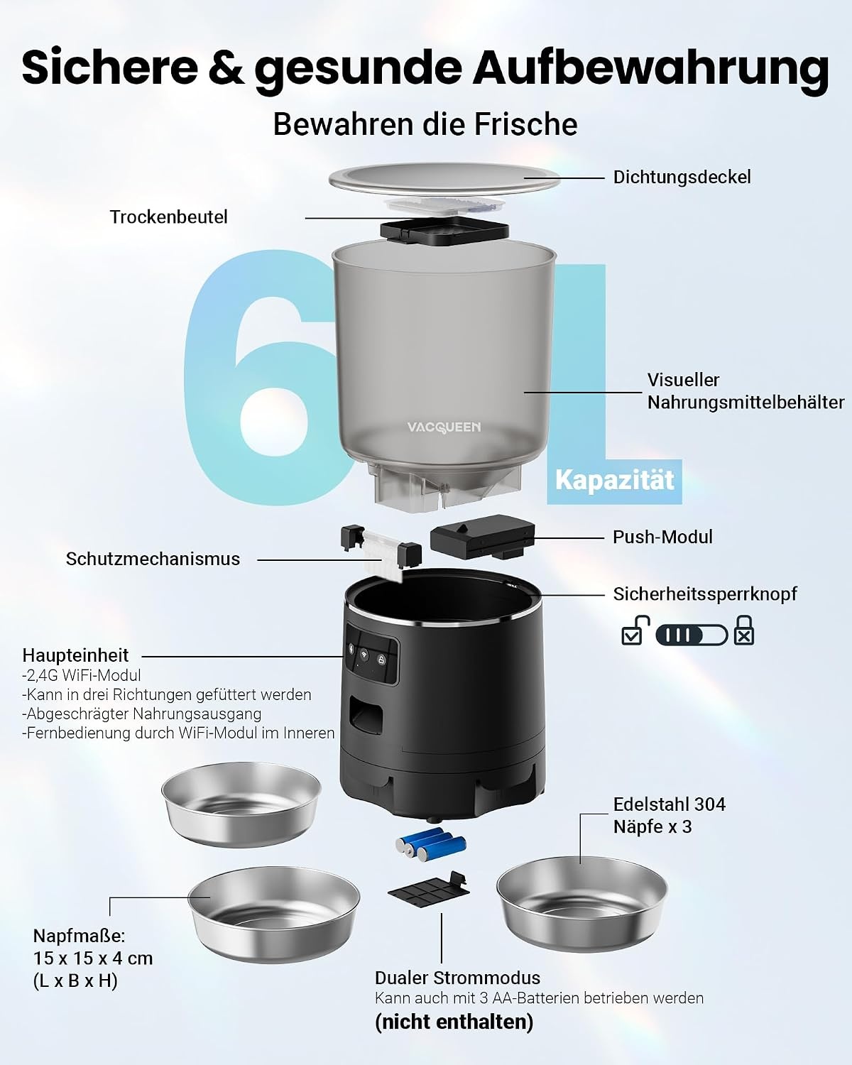 Kattenvoerautomaat 6L - 3 Bakken | Instelbaar | Wit | 34% Korting