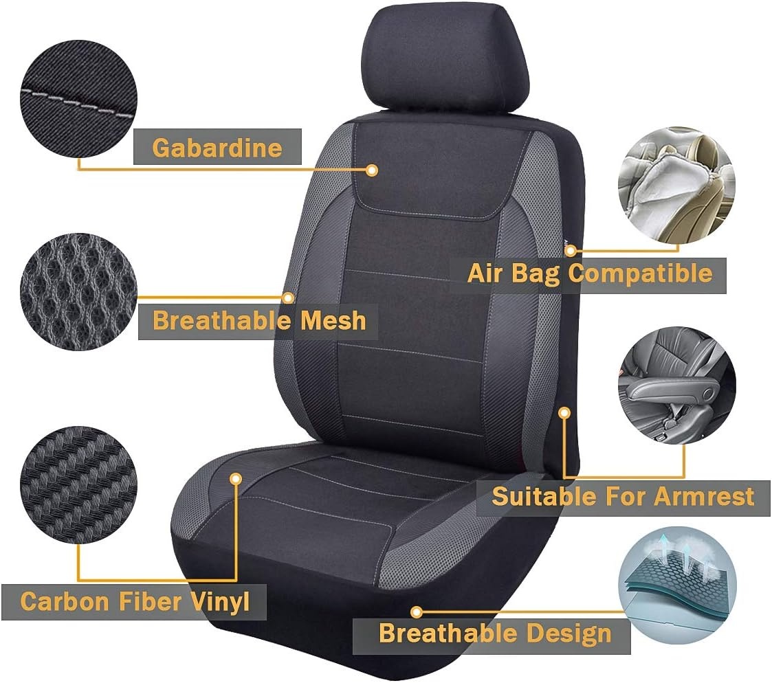 Universele Voorstoelhoezen Gabardine Mesh - Zwart/Grijs (-33%)