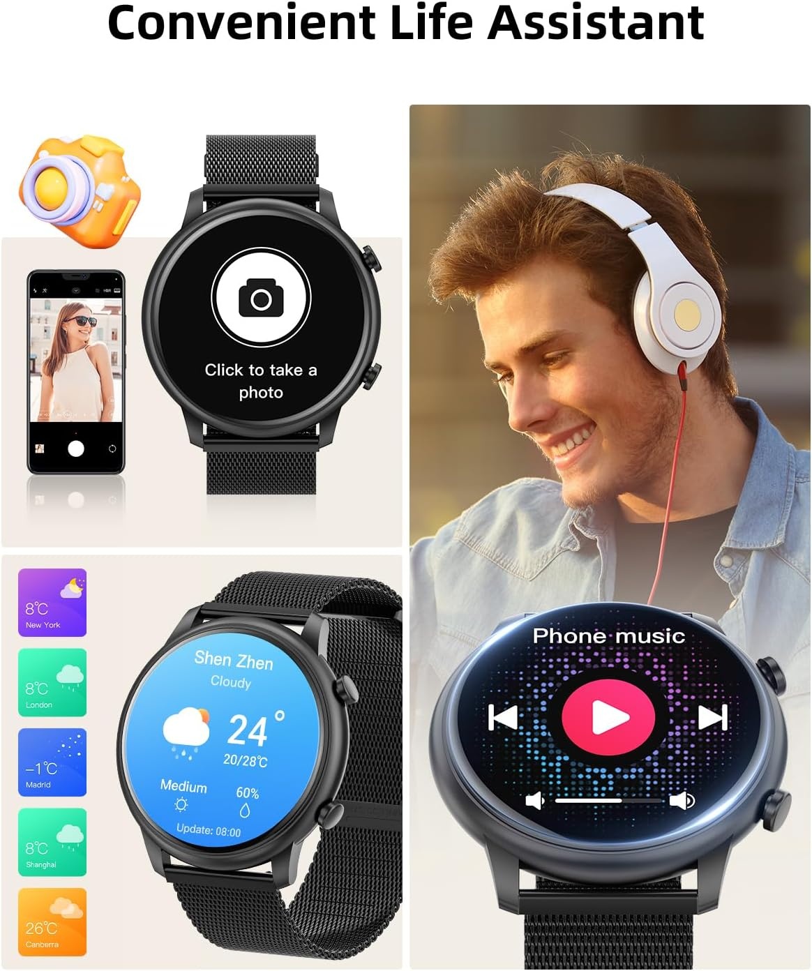 Dames Smartwatch Zwart | 1.39" HD Scherm | Bluetooth Bellen, Hartslag, SpO2 | 140+ Sportmodi
