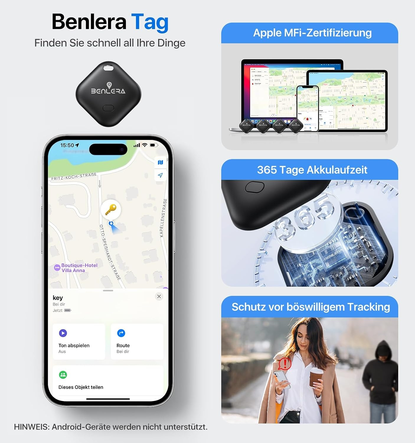 Benlera Smart Tag 4-Pack: Vind Sleutels & Bagage (iOS)