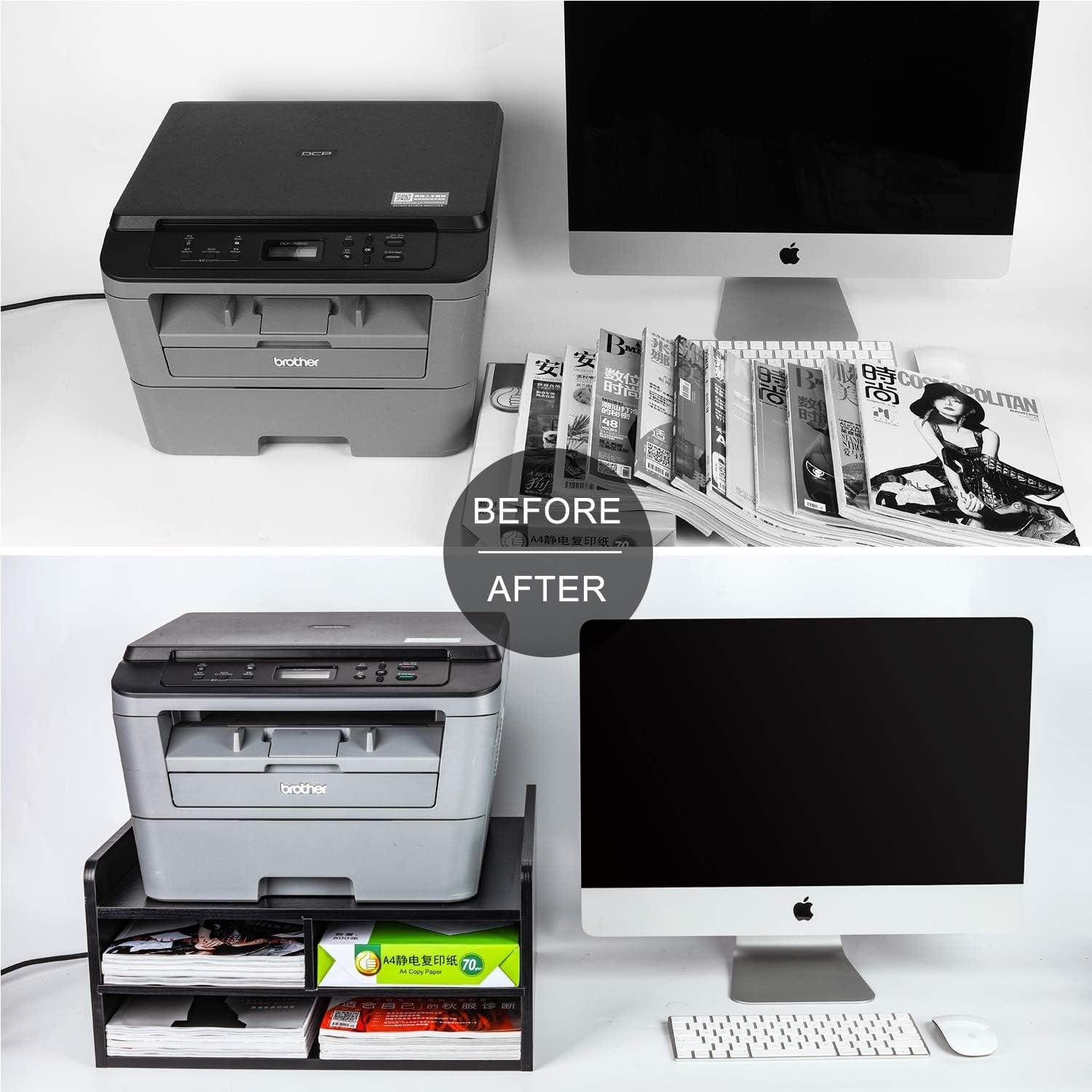 2-laags Monitorverhoger Bureau Organizer Hout Zwart 47x40x23cm - 60% Korting