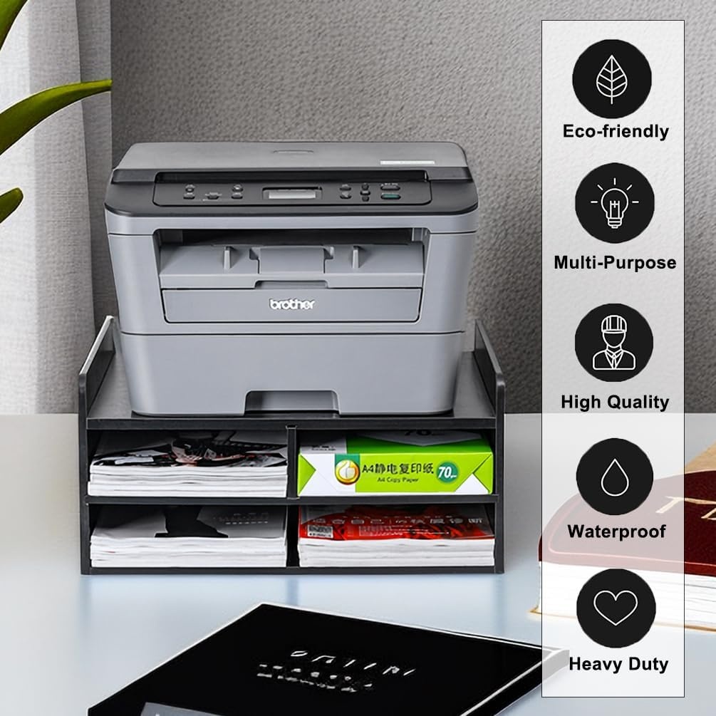 2-laags Monitorverhoger Bureau Organizer Hout Zwart 47x40x23cm - 60% Korting