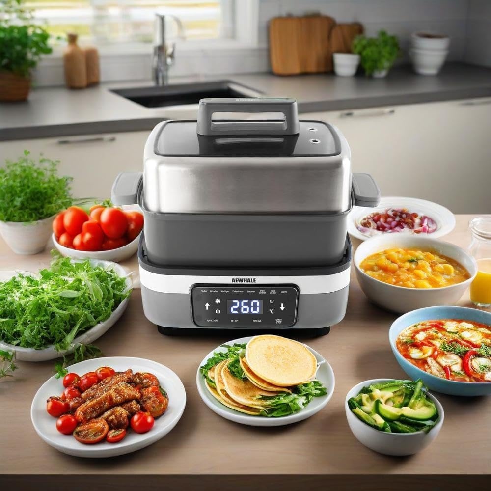 AEWHALE 8-in-1 Multicooker met Airfryer & Grill - Zilver - 34% Korting