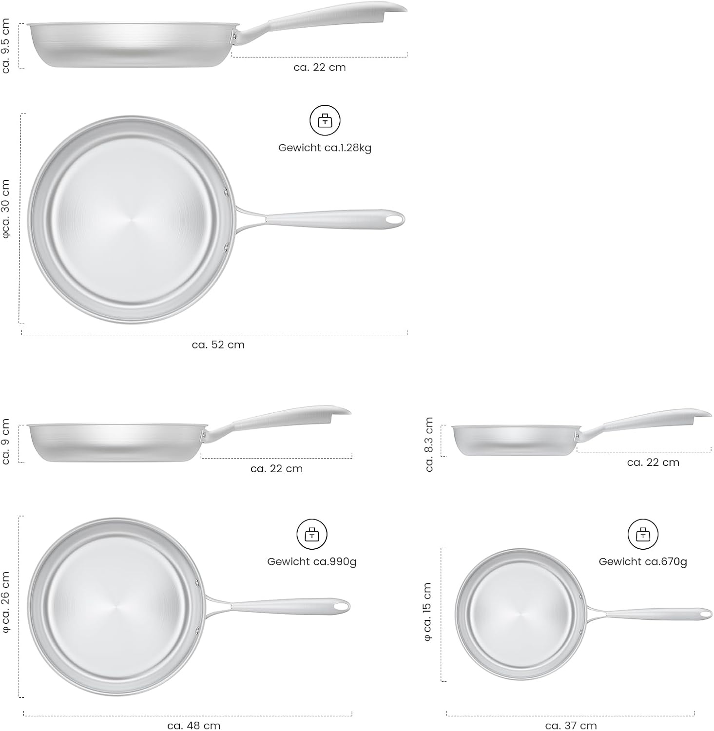 3-Delige RVS Pannenset 20/26/30cm | 47% Korting