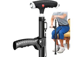Verstelbare wandelstok met LED & dubbele greep - 51% korting