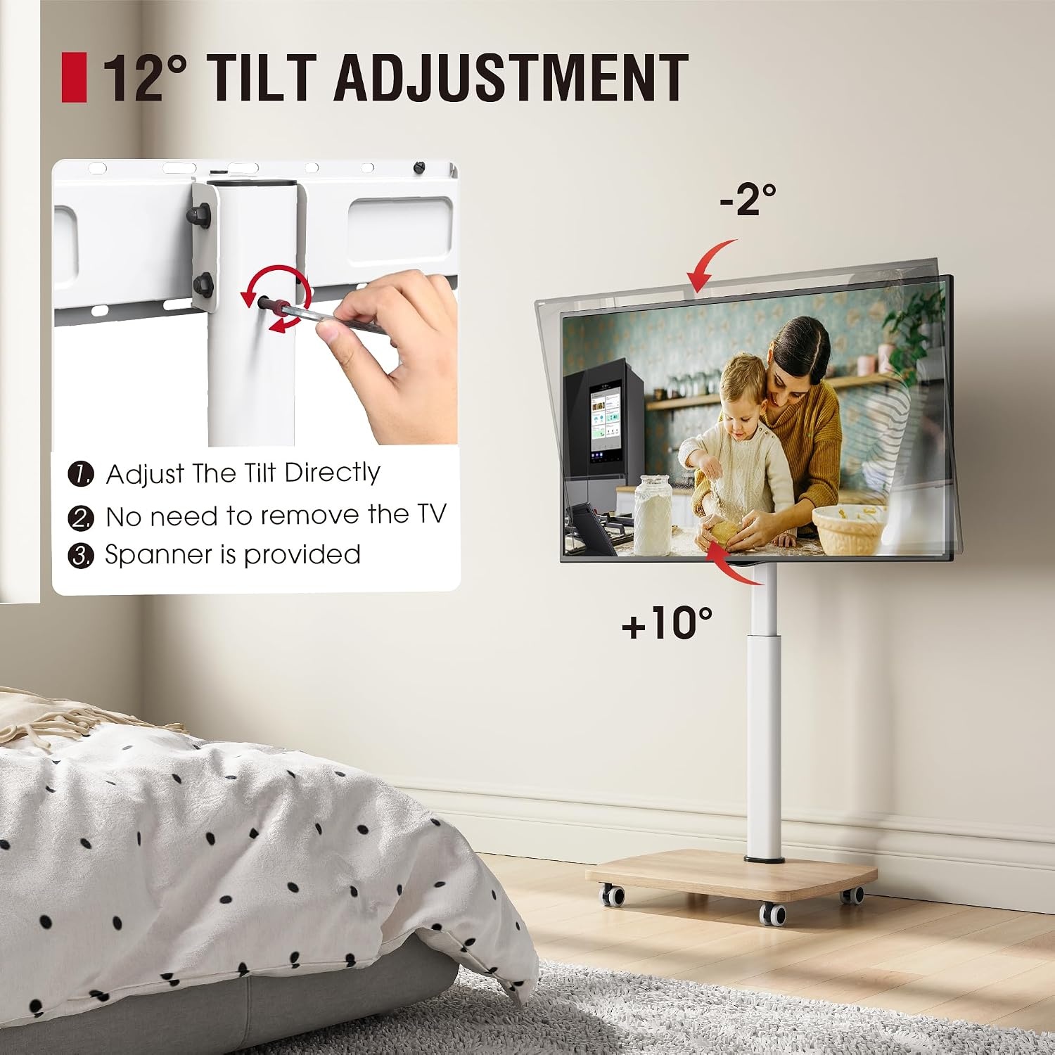 Verrijdbare TV-standaard met Houten Voet - 32-65" - 34% Korting!