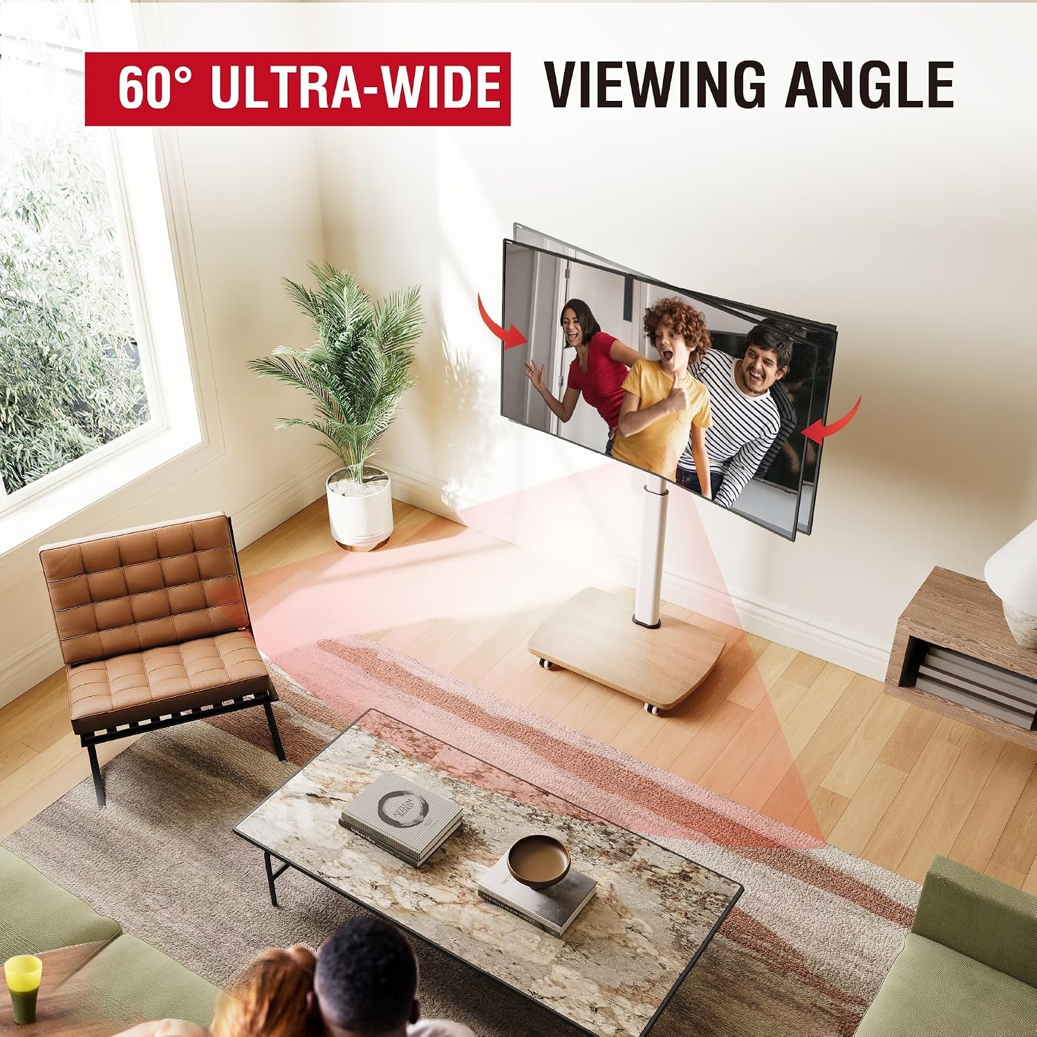 Verrijdbare TV-standaard met Houten Voet - 32-65" - 34% Korting!