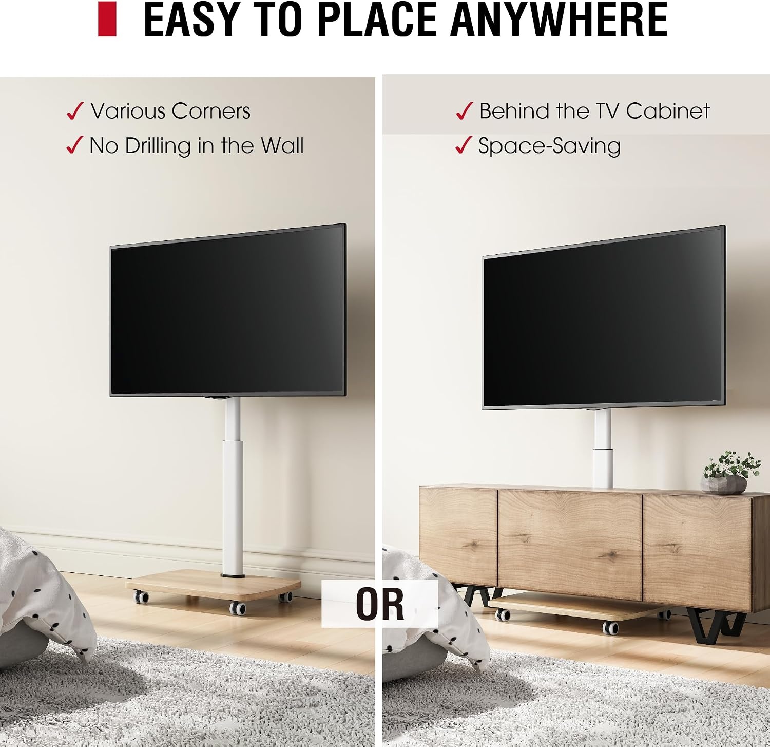 Verrijdbare TV-standaard met Houten Voet - 32-65" - 34% Korting!