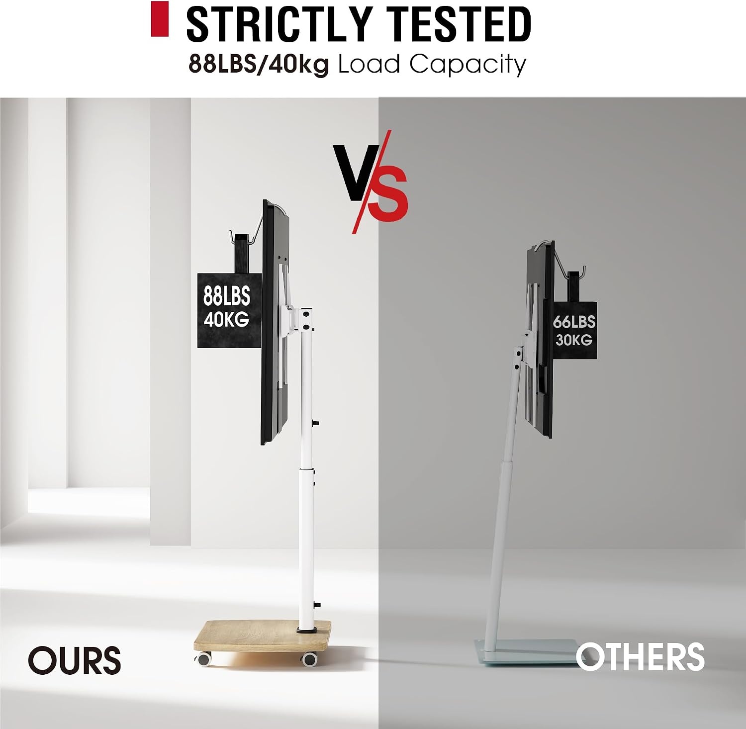 Verrijdbare TV-standaard met Houten Voet - 32-65" - 34% Korting!