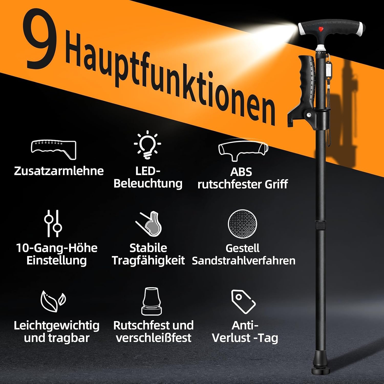 Verstelbare Wandelstok met LED-licht - 34% Korting