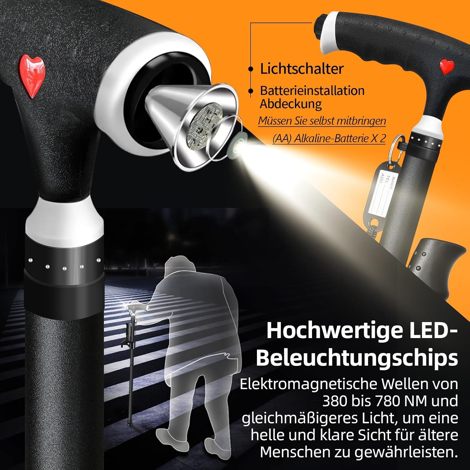 Verstelbare Wandelstok met LED-licht - 34% Korting