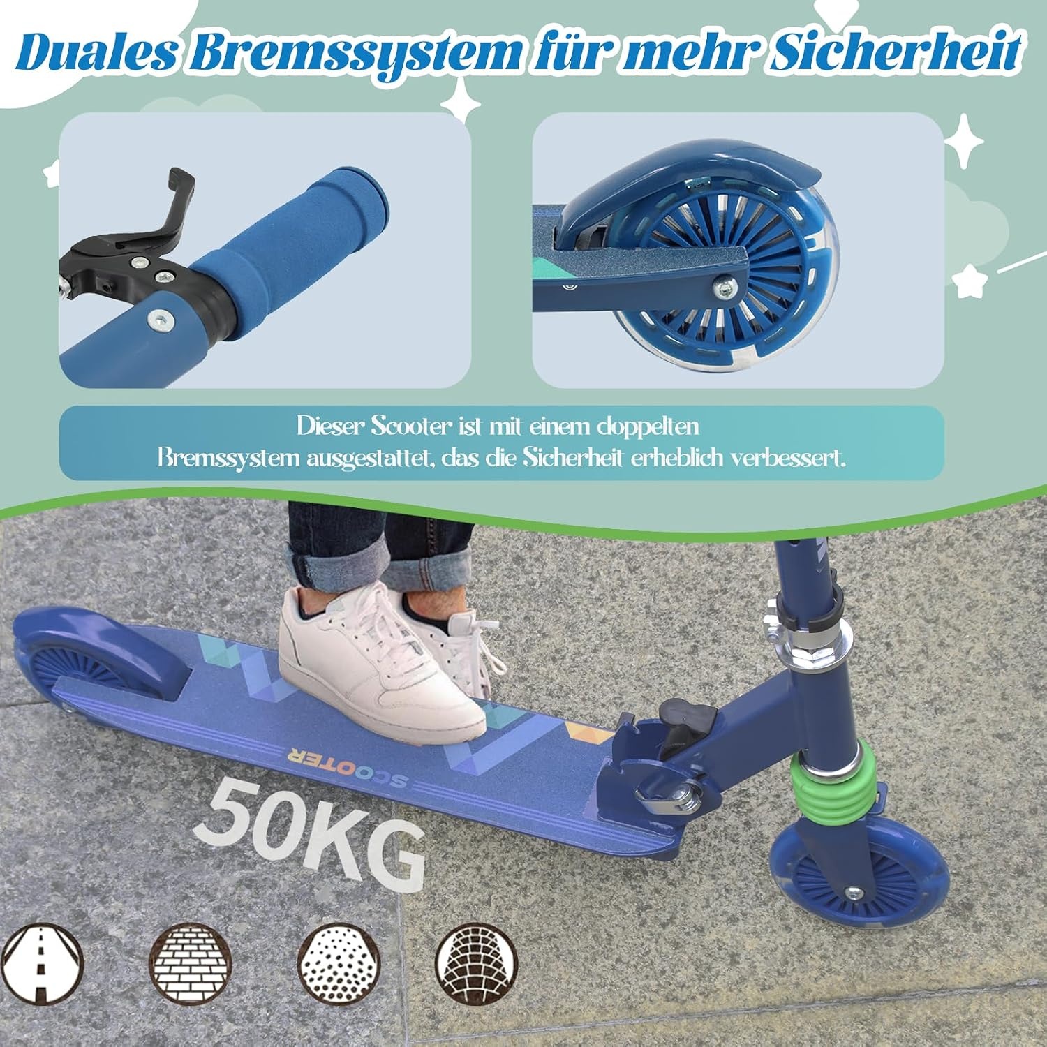 Kinderstep met LED-wielen - 3 jaar+, Inklapbaar, Blauw