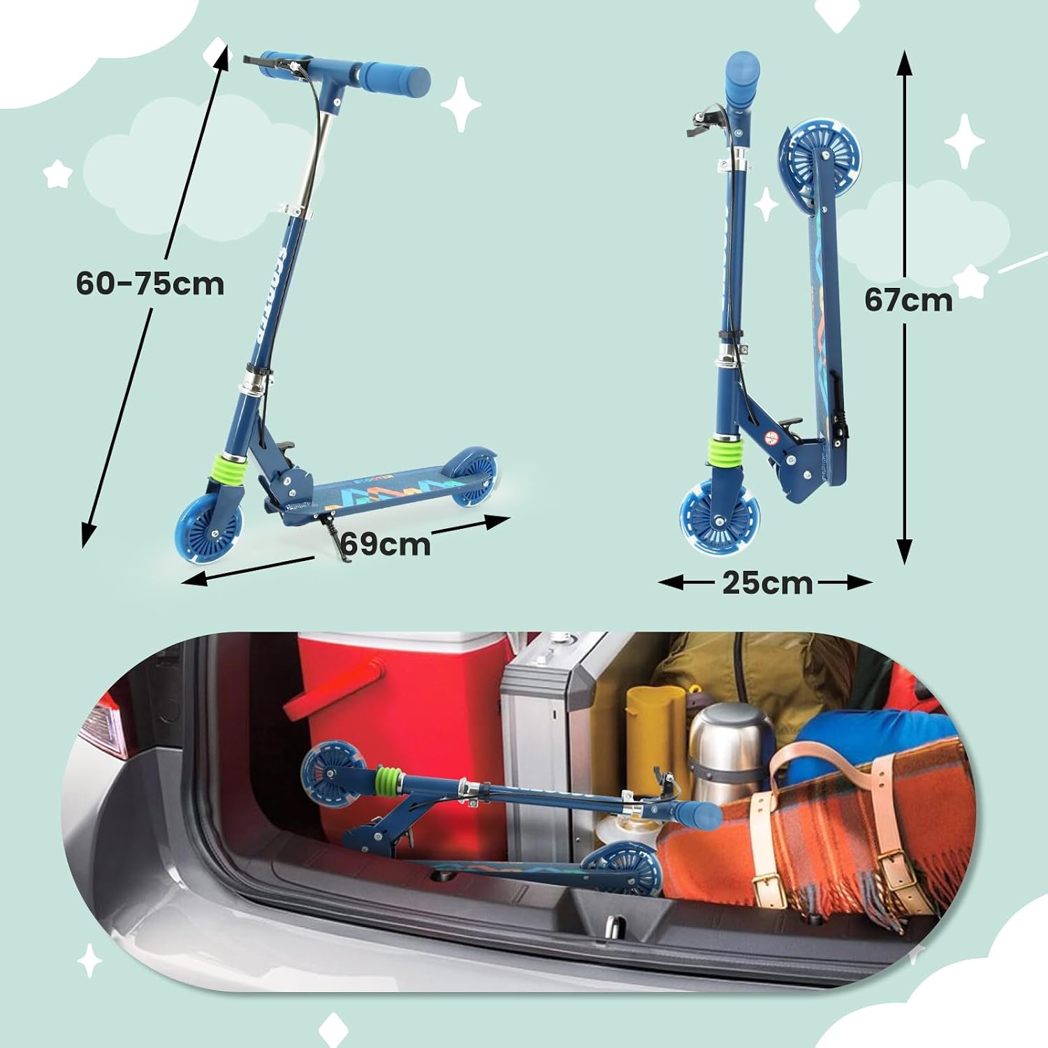 Kinderstep met LED-wielen - 3 jaar+, Inklapbaar, Blauw