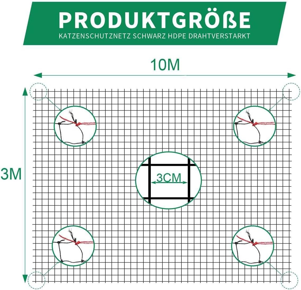Versterkt Kattennet Balkon 10x3m - UV-bestendig & Weerbestendig