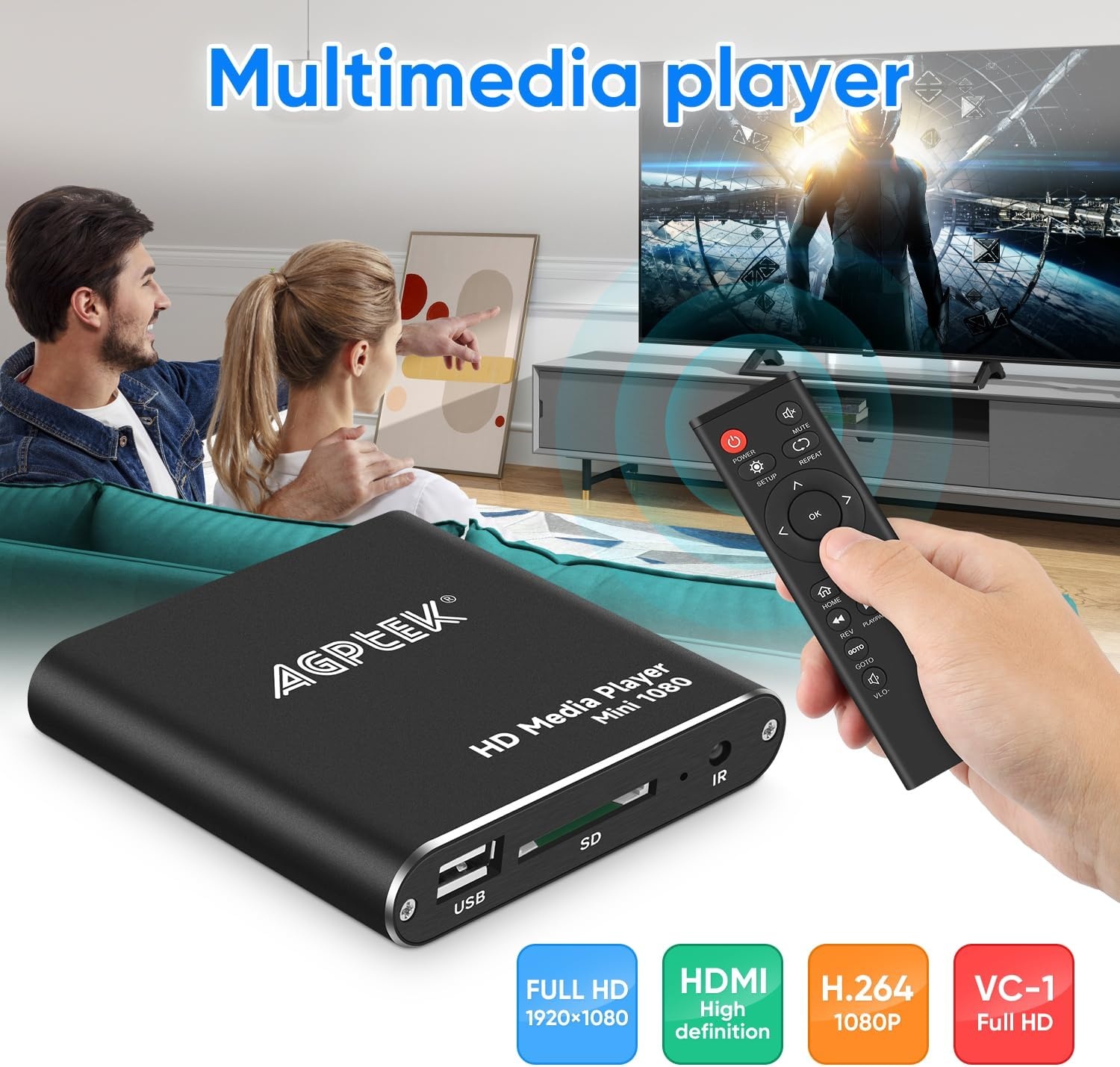 AGPTEK Mini Full-HD 1080p Mediaspeler - Zwart - 34% Korting