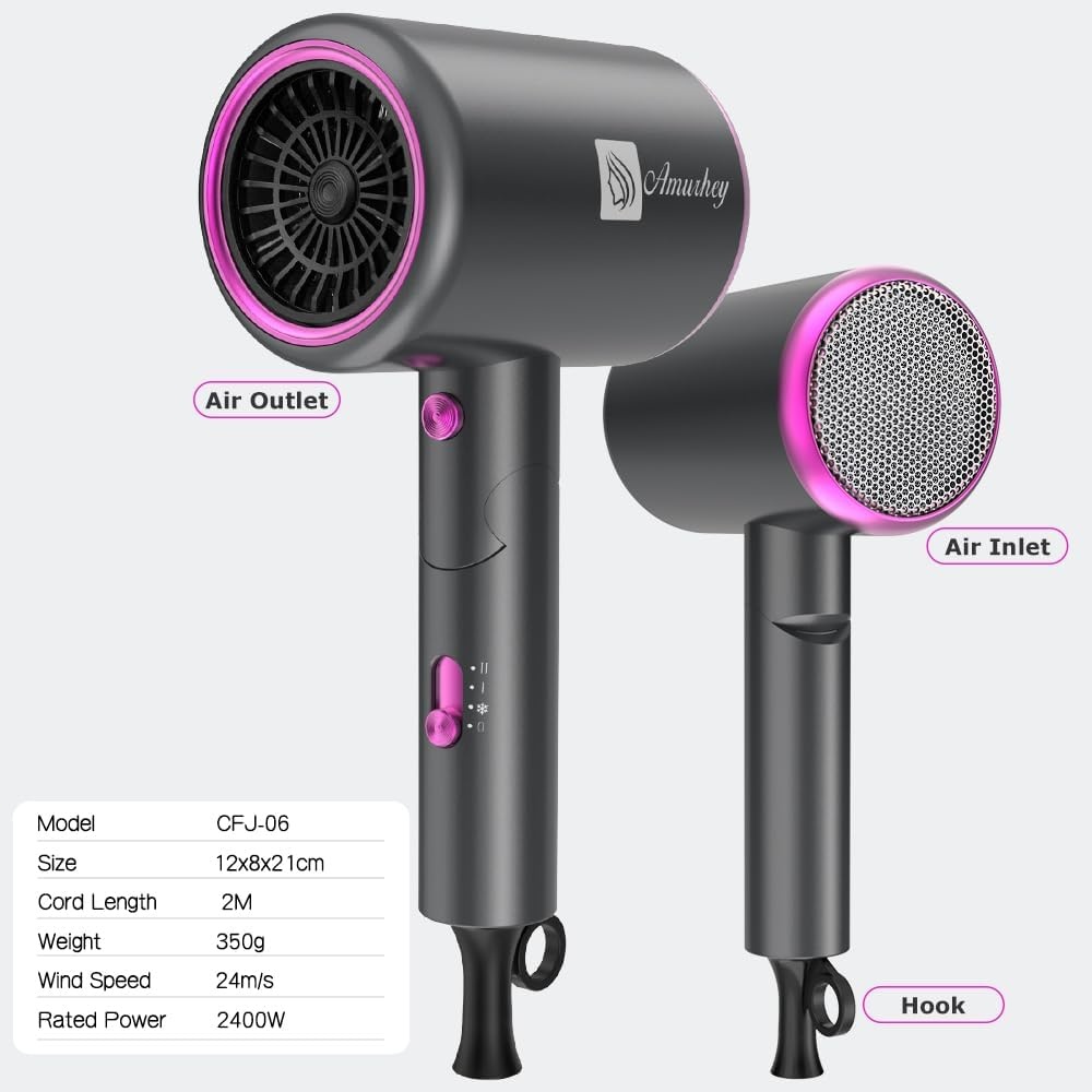 Professionele Ionische Föhn 2400W Grijs | Sneldrogend & Anti-pluis | 45% Korting