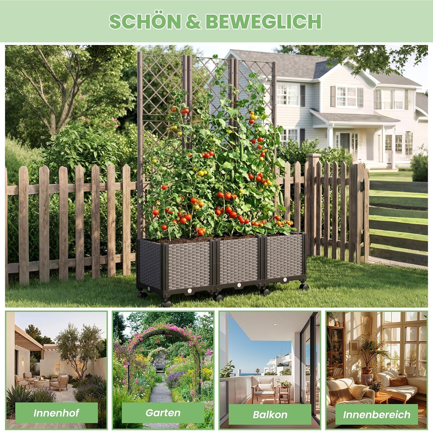 Verhoogd Bloembed met Spalier & Wielen - 54% Korting!